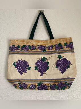 Vintage Kay Dee designs vinyard wine country pattern canvas tote bag